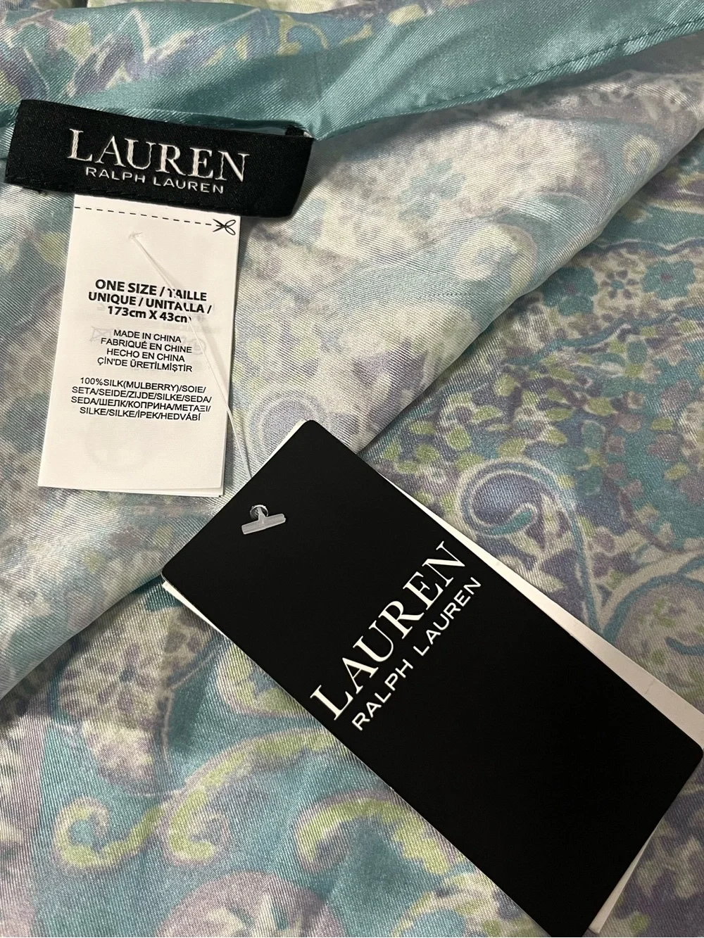 Lauren Ralph Lauren Silk Twill Paisley Wrap Scarf Shawl Logo One Size